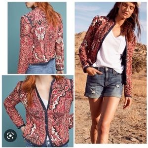 Anthropologie Waverly Paisley Quilted red Jacket S